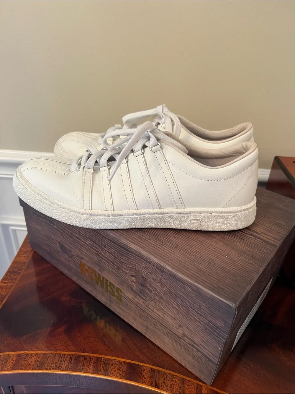 K-Swiss Men’s Classic 66 Premium White on White Leather Low-Top Sneakers 8.5